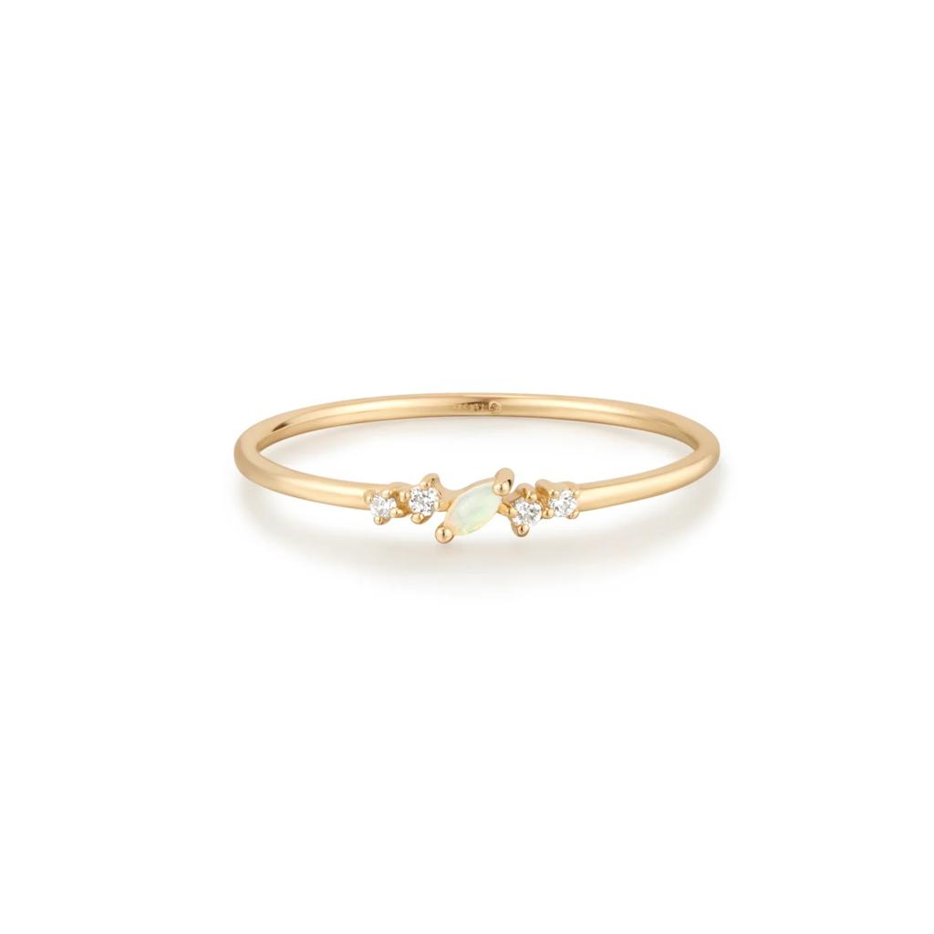 14K Yellow Gold Marquise Opal Ring w/ Lab-Grown Diamonds