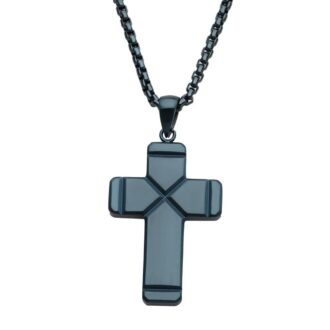 Inox Men's Blue IP Stainless Steel Cross Necklace