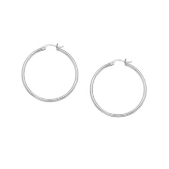 10K White Gold Large Round Tube Hoop Earrings 35mm