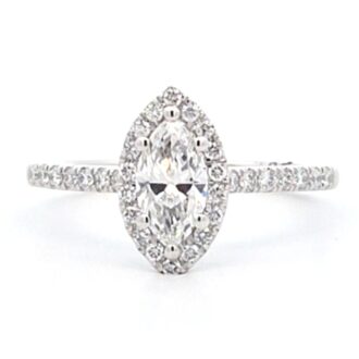 Marquise Halo Lab-Grown Engagement Ring, 10k White, 3/4ctw