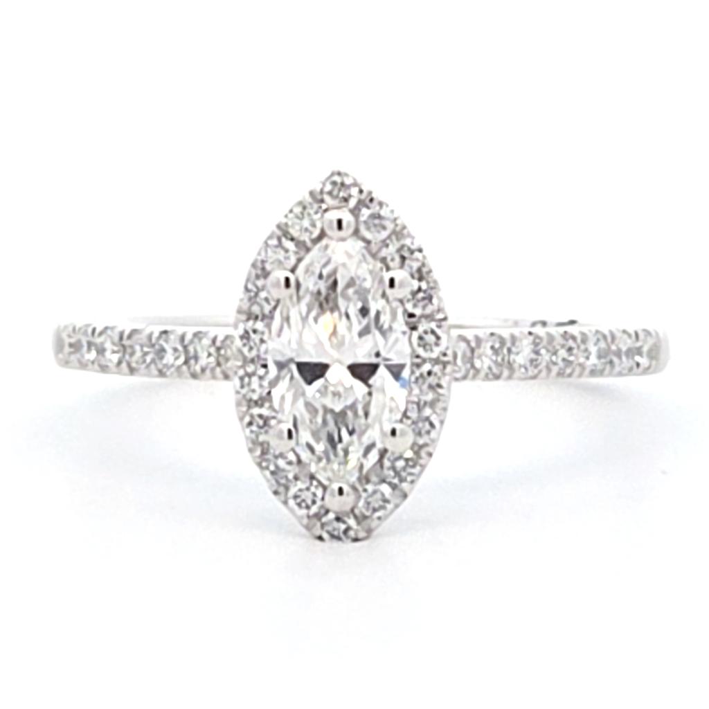 Marquise Halo Lab-Grown Engagement Ring, 10k White, 3/4ctw