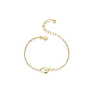 Yellow Gold Plated Marquise CZ Ribbon Rolo Bracelet