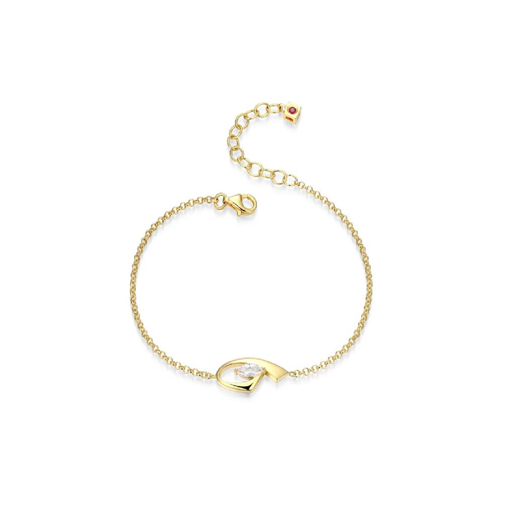 Yellow Gold Plated Marquise CZ Ribbon Rolo Bracelet