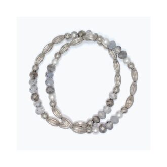 Faceted Gray & Silver Bead Stretch Bracelet
