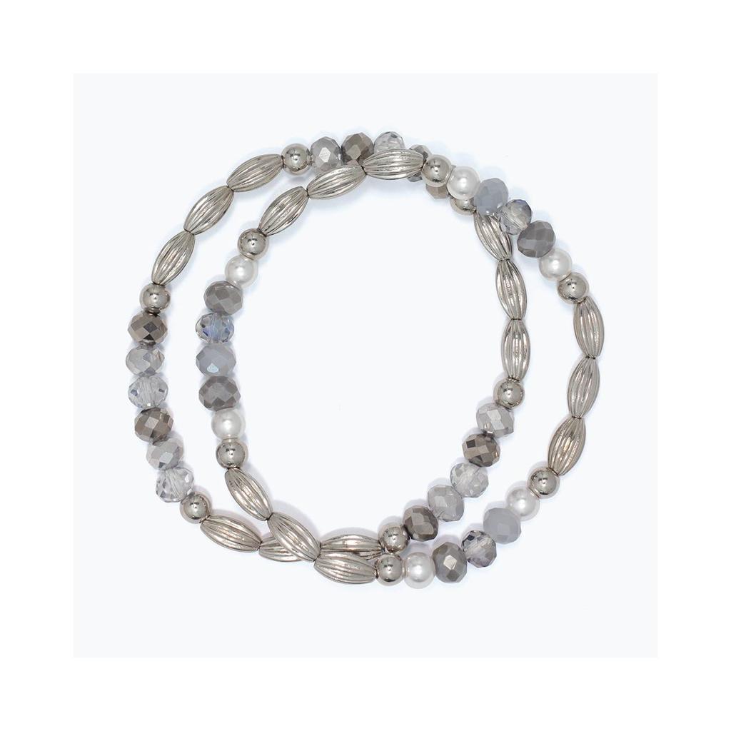 Faceted Gray & Silver Bead Stretch Bracelet