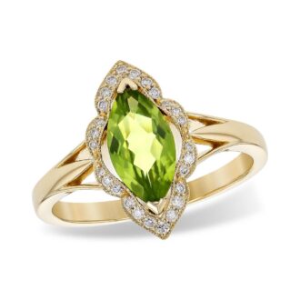 Marquise Peridot & .11ctw Diamond Ring in 14k Yellow Gold