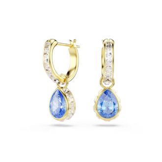 Swarovski Chroma Blue Pear Crystal Drop Hoops, Gold-Tone