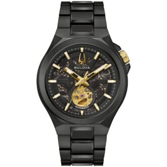 Bulova Maquina Men's Black Dress Watch with Gold Accents