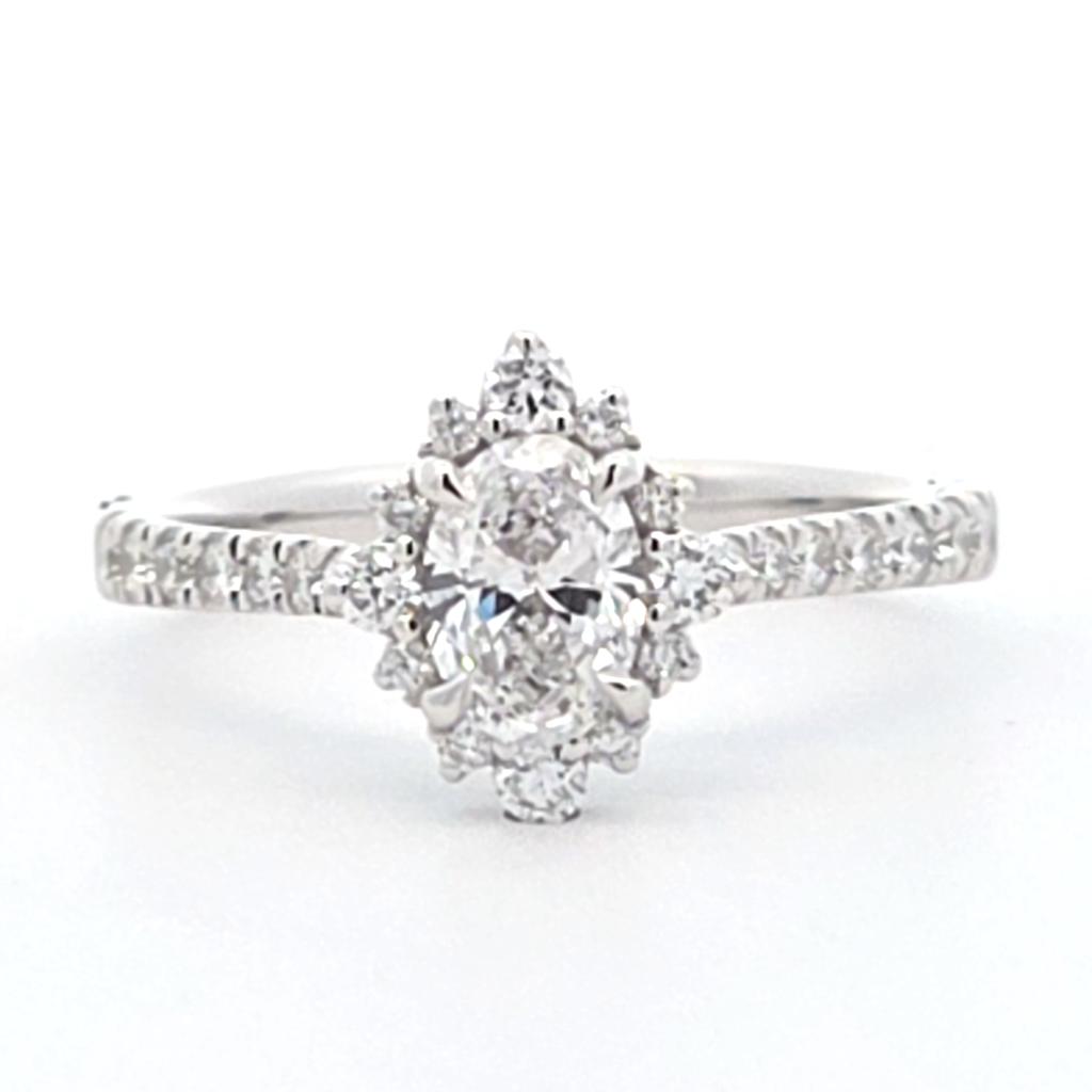 Oval Halo Engagement Ring 1/2ct Lab Diamond 10k White Gold
