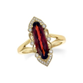 Oval Garnet Ring with .12ctw Diamonds in 14k Yellow Gold