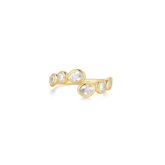 Ania Haie Pebble CZ Adjustable Bypass Ring in Gold Plate
