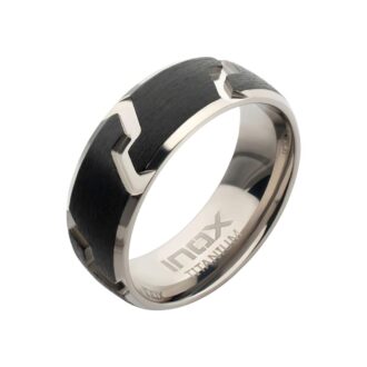Inox Men's 8mm Black IP Tread Pattern Wedding Band