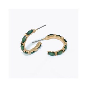 Gold-Tone Hoop Earrings with Faceted Green Oval Crystals