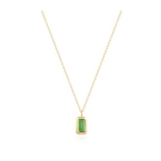 Emerald-Cut Tsavorite Bezel Pendant Necklace 14k Yellow Gold