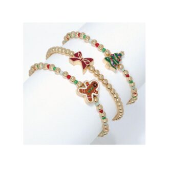 Beaded Christmas Charm Bracelet - Gingerbread, Bow & Tree