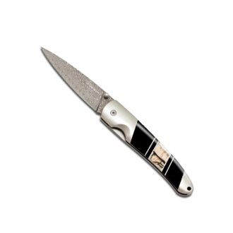 Damascus Steel 4-Inch Liner Lock Knife with Mammoth Tusk