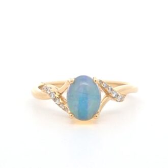 10K Yellow Gold Oval Ethiopian Opal & Diamond Accent Ring