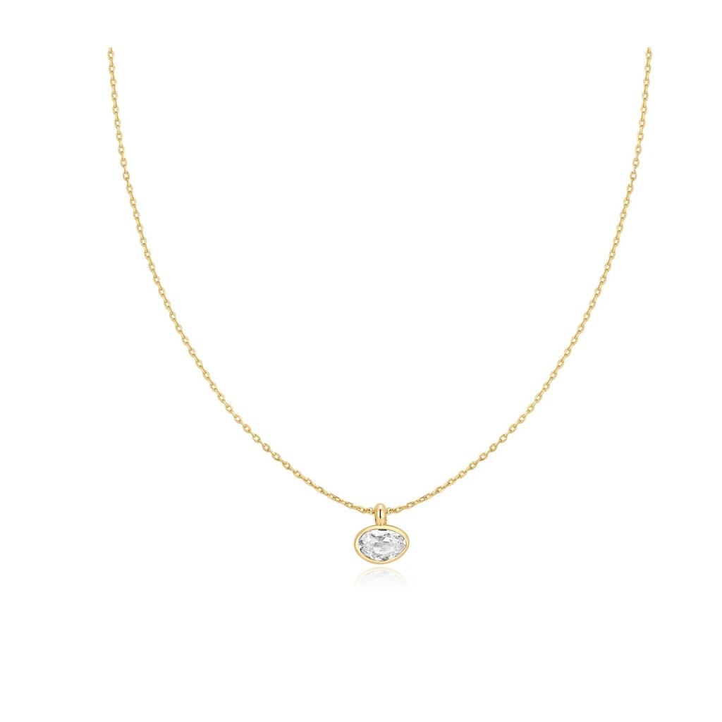 Ania Haie Gold-Plated Organic Pebble CZ Bezel Drop Pendant