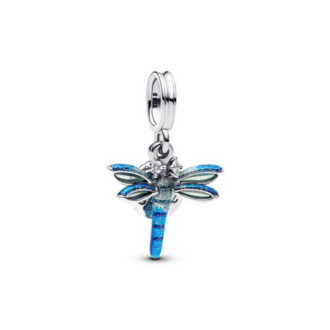 Pandora Silver Dragonfly Dangle Charm with Clear CZ and Enamel