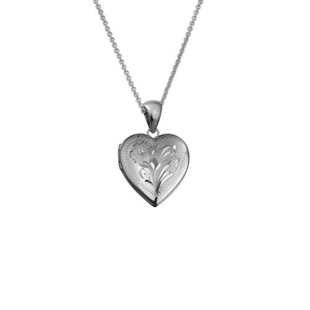Sterling Silver Small Engraved Heart Locket Pendant 16-18in