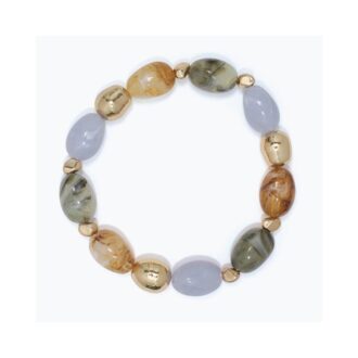 Blue Green Brown Gold Beaded Stretch Bracelet
