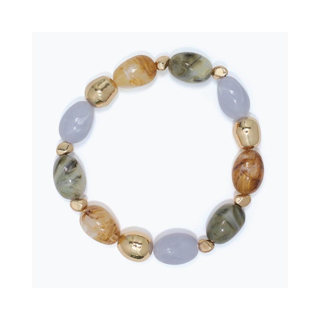 Blue Green Brown Gold Beaded Stretch Bracelet
