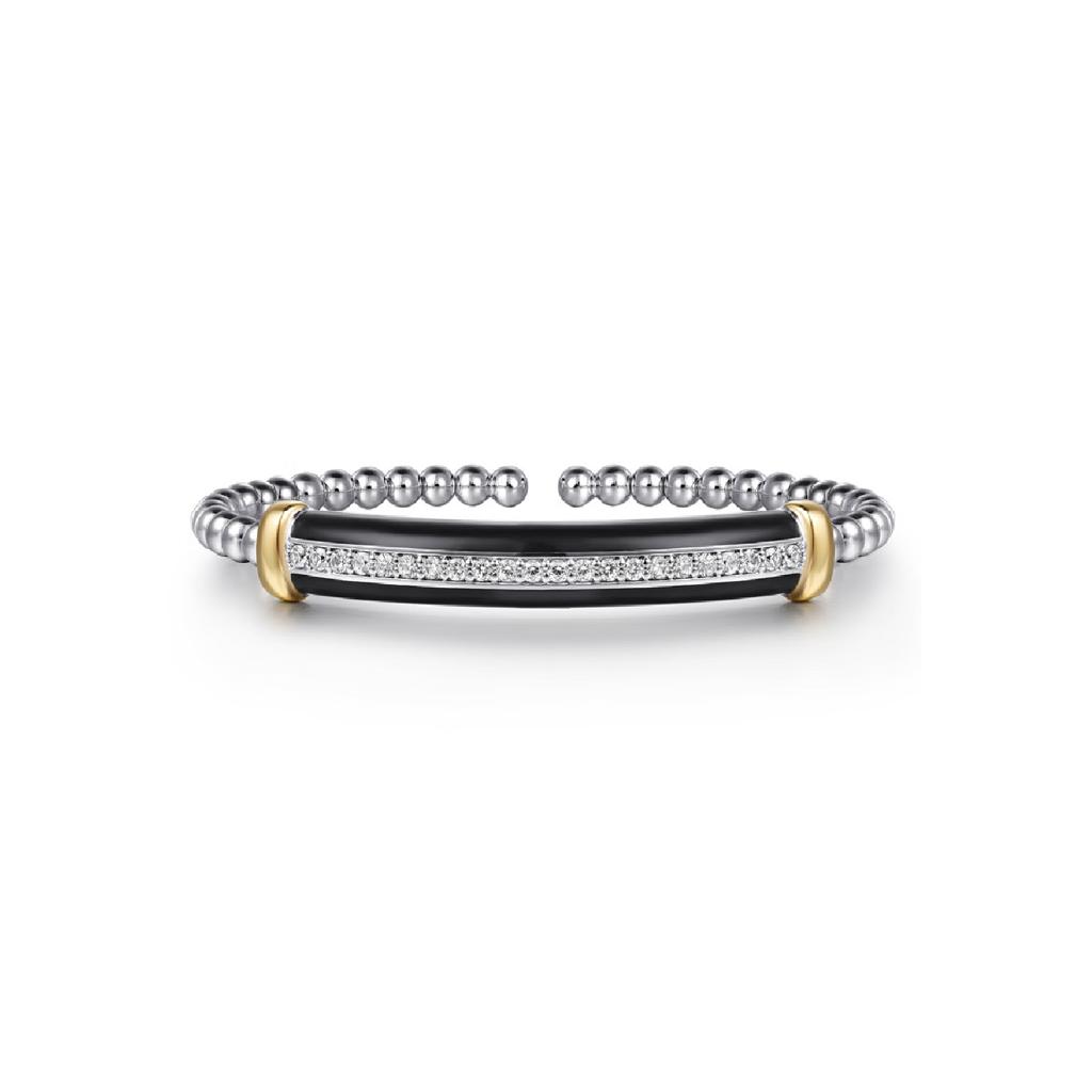 Gabriel Bujukan White Sapphire Black Enamel Bangle 6"