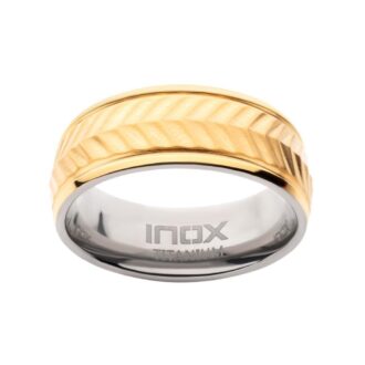 Inox Men's 8mm Yellow Gold Plated Matte Chevron Wedding Band