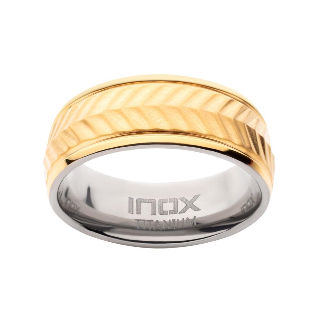 Inox Men's 8mm Yellow Gold Plated Matte Chevron Wedding Band