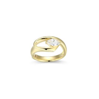 Yellow Gold-Plated Marquise CZ Ribbon Ring, Size 7