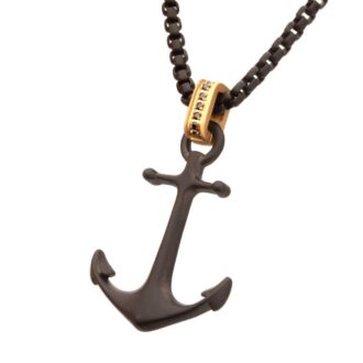 Inox Black IP Kraken Anchor Pendant with Sapphire Bail