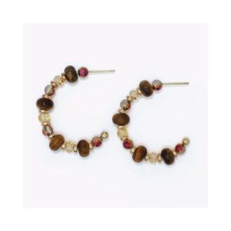 Yellow Tiger Eye Beaded Half Hoop Earrings