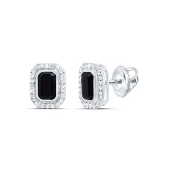 Halo Stud Earrings with 1/4ctw Round Diamonds & Black Onyx in 10k White Gold