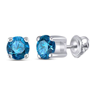 Blue Diamond Stud Earrings with .25ctw Round Diamonds in 10k White Gold