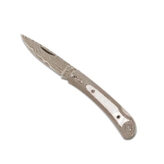 Damascus Lockback Knife with Mother of Pearl Inlay