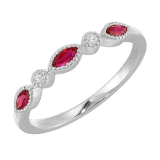 Stackable Ring Marquise Ruby & .02ctw Round Diamonds 10k WG