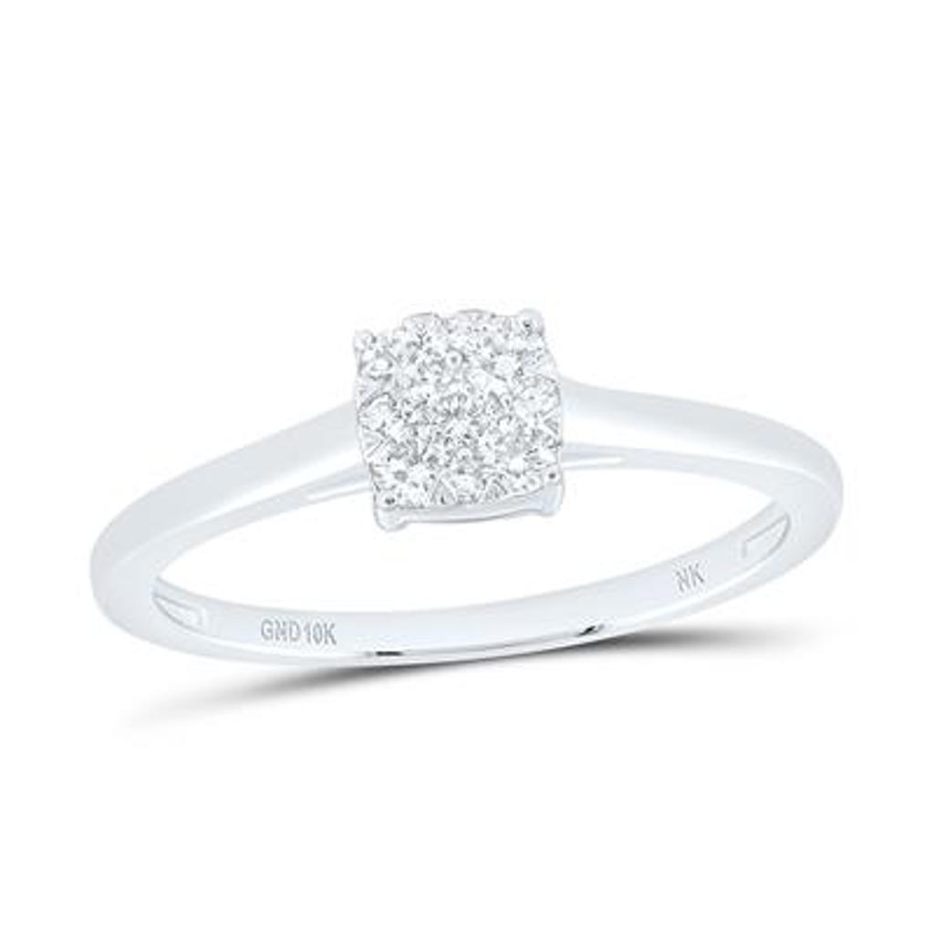 1/5 CTW Diamond Square Cluster Ring in 10K White Gold