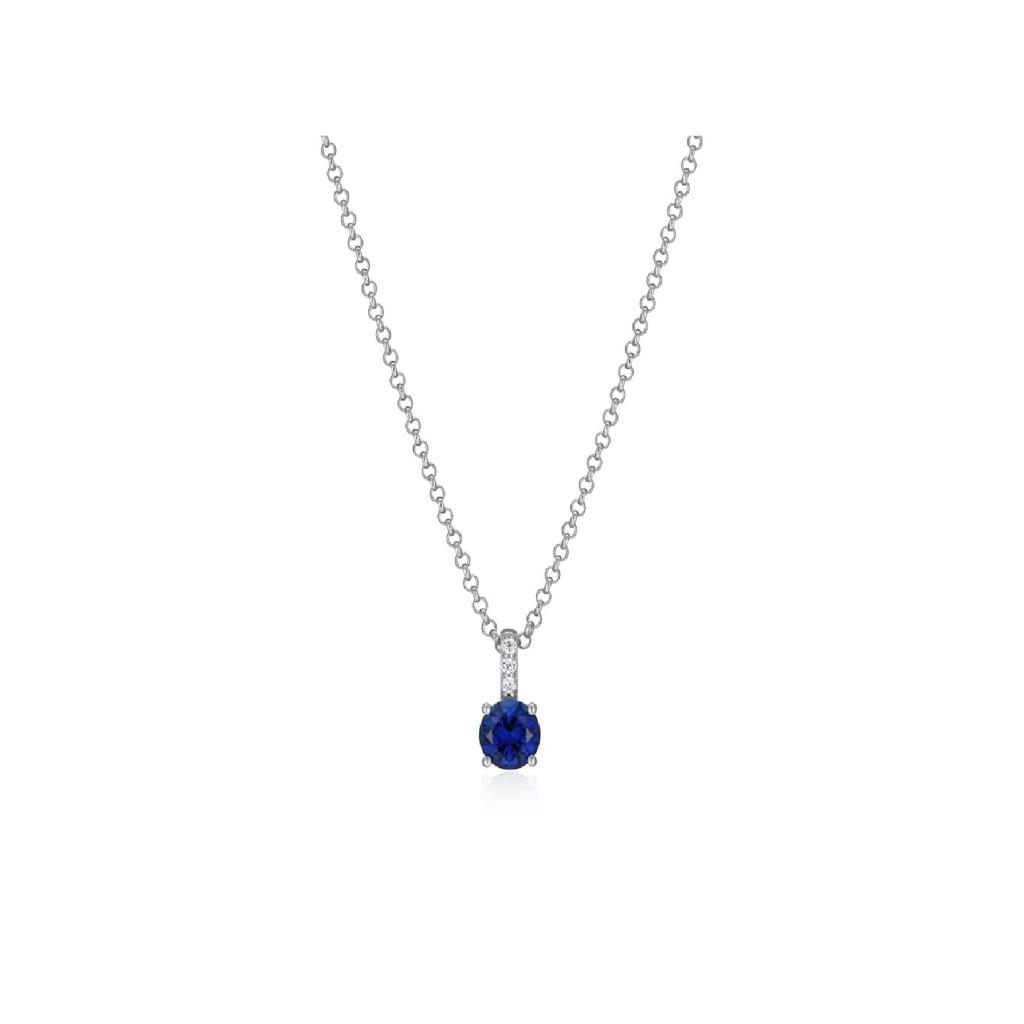 Sterling Silver Duchess Created Blue Sapphire CZ Necklace