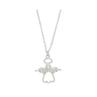 Silver-Plated Open Angel Pearl Pendant Necklace