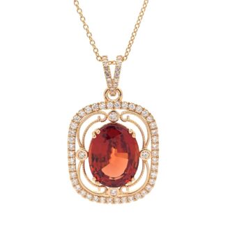 Pre-Owned Orange Garnet & .85ctw Diamond Necklace 18k Gold