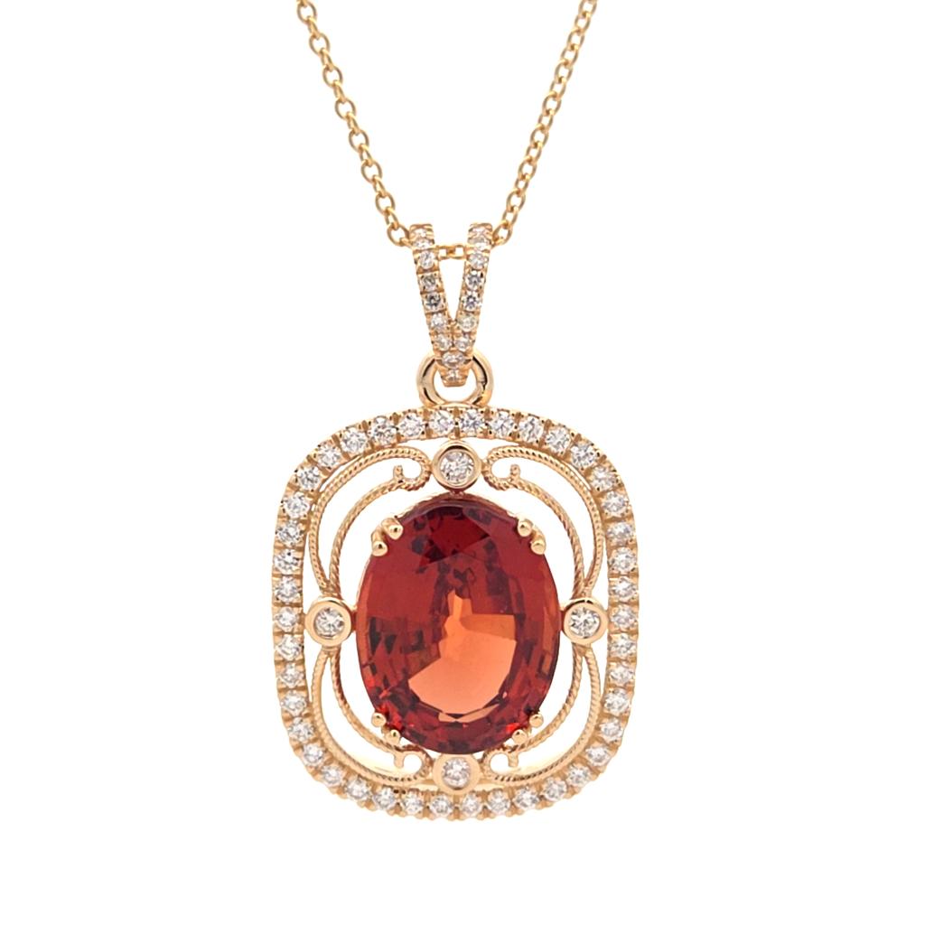 Pre-Owned Orange Garnet & .85ctw Diamond Necklace 18k Gold