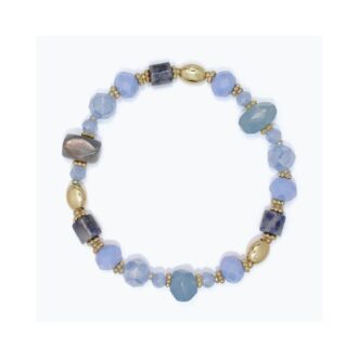 Multi-Blue Bead Stretch Bracelet with Yellow Accents