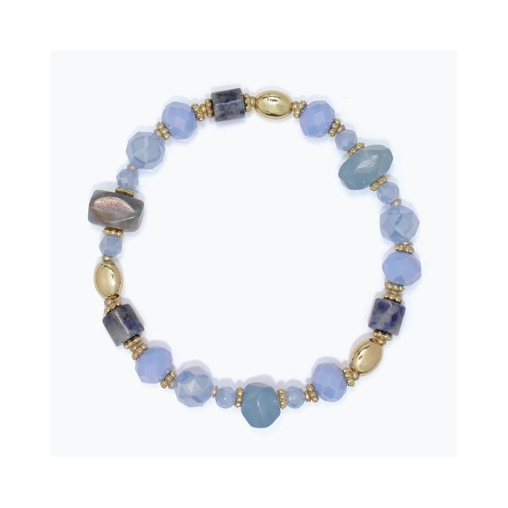 Multi-Blue Bead Stretch Bracelet with Yellow Accents