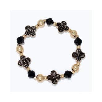 Yellow and Black Enamel Clover Bead Bracelet