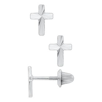 Children's Diamond-Cut Cross Studs in Sterling Silver
