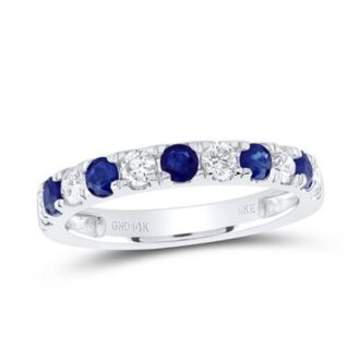 Natural Blue Sapphires & .50ctw Diamond Band 14k White Gold