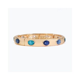 Gold-Tone Oval Blue Crystal Stretch Bangle Bracelet