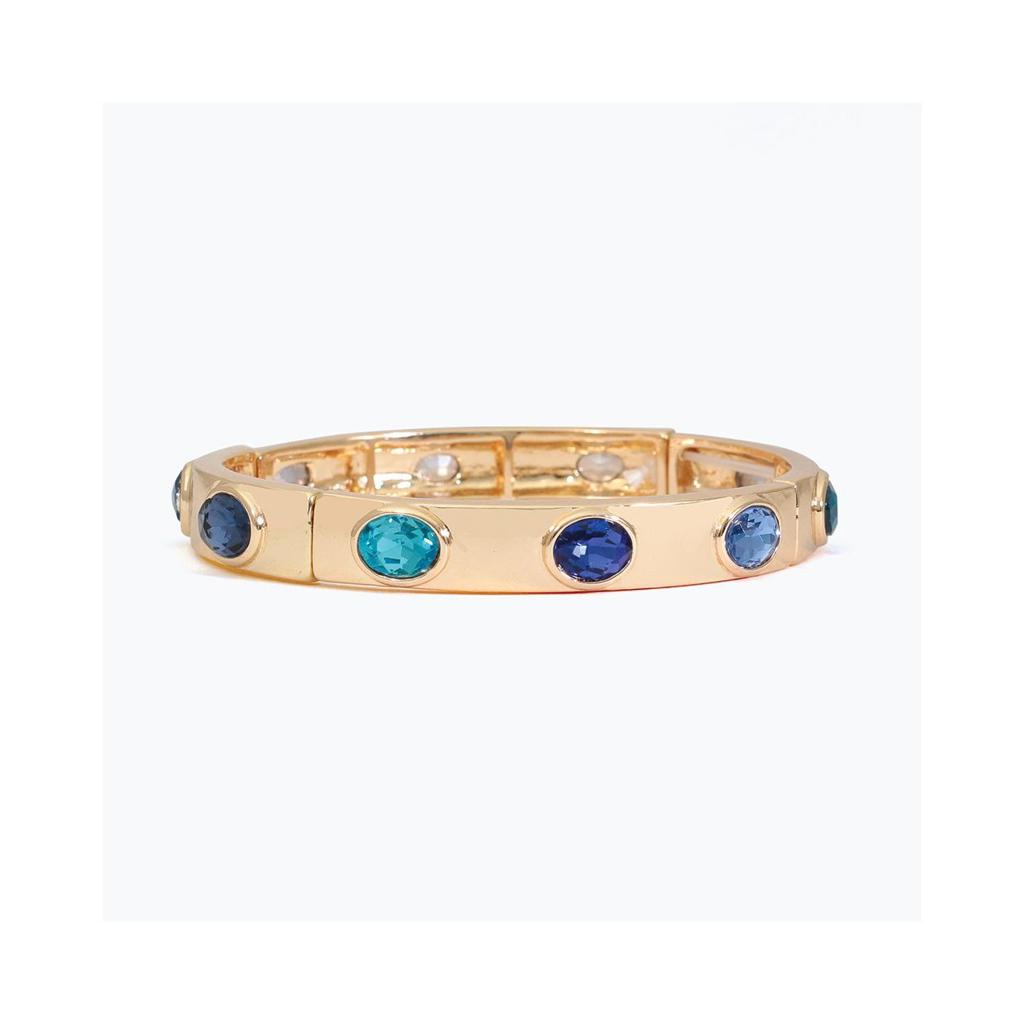 Gold-Tone Oval Blue Crystal Stretch Bangle Bracelet