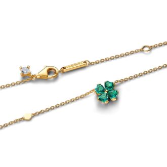 Pandora Yellow Gold Plated Green Clover Rolo Chain Necklace