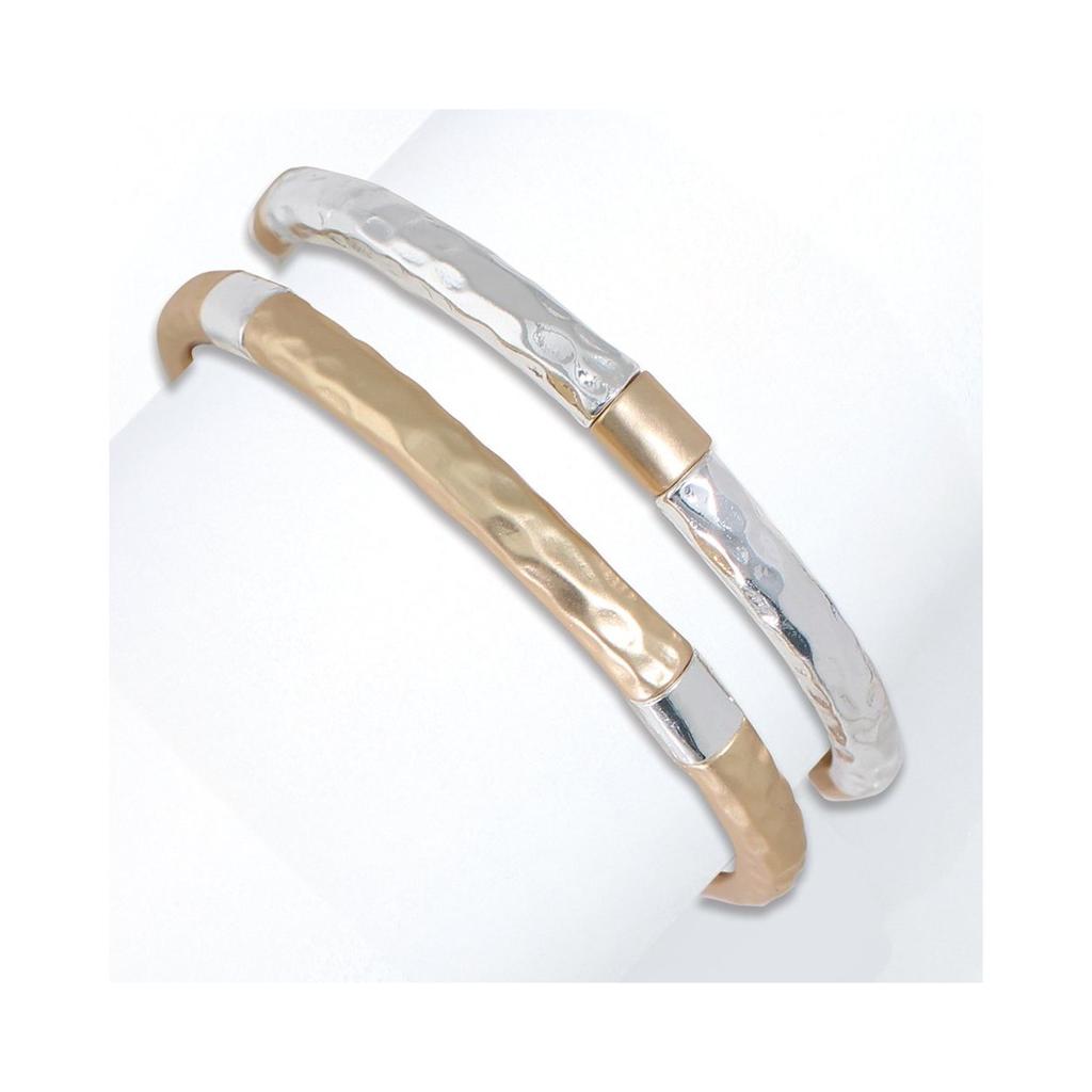 Silver and Gold Hammered Stretch Bangle Bracelet